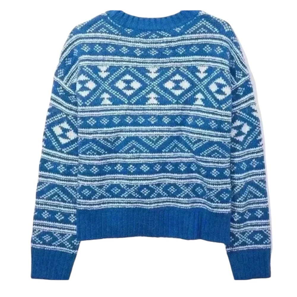 AMERICAN EAGLE Fair Isle Snowdrift Pullover Sweater in Blue/Shite Size XL - Picture 6 of 7